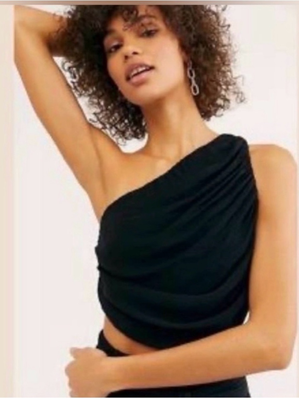 Free People One Shoulder Ruched Black Top Size XS